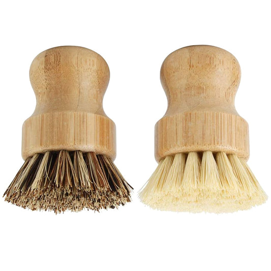 Bamboo Dish Scrub Brushes, Kitchen Wooden Cleaning Scrubbers for Washing Cast Iron Pan/Pot, Natural Sisal Bristles